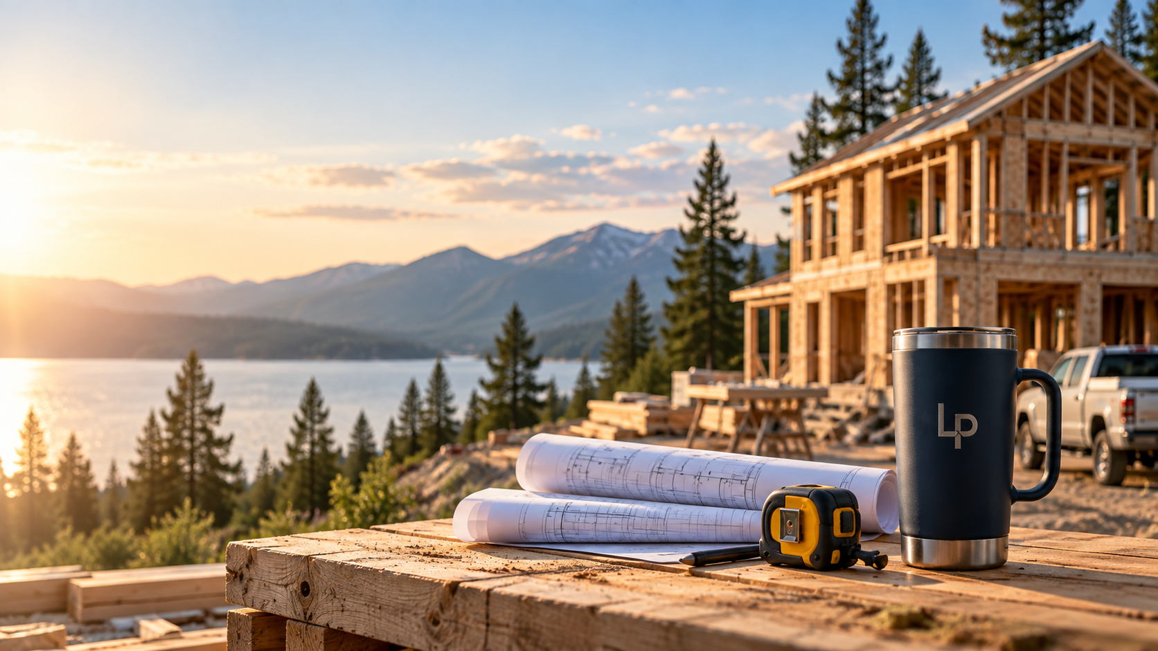 North Idaho construction site with plans and project materials