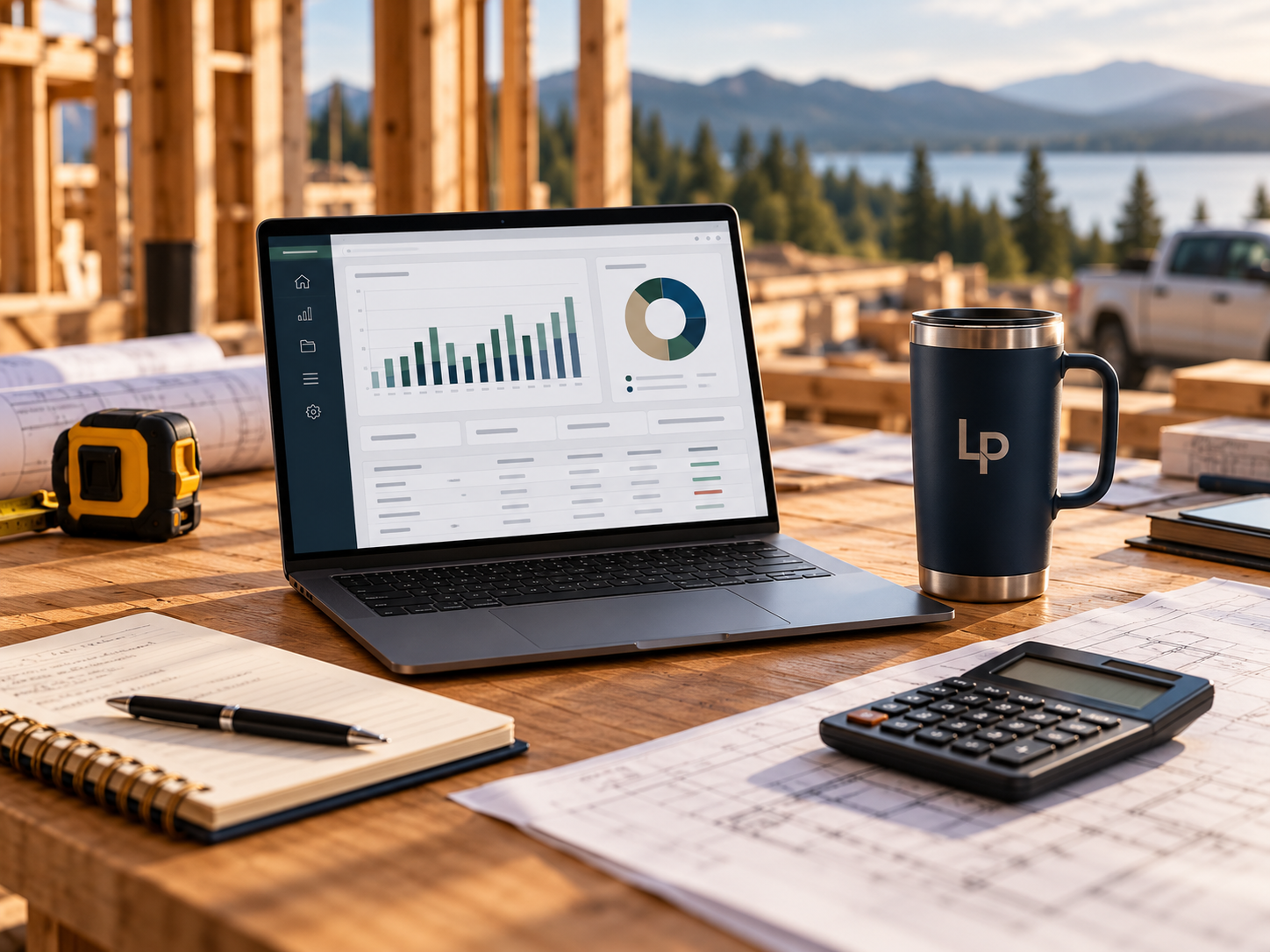 Contractor financial reporting and bookkeeping workspace